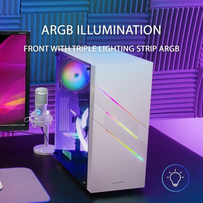 Boîtier ATX semi-tour - Mars Gaming - Mc-U3 - ARGB - Blanc - Ventilateurs 12 cm