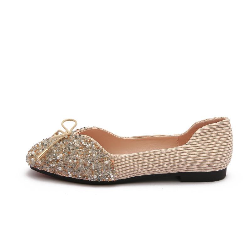 Spring new pearl rhinestone square head single shoes soft-soled casual flats