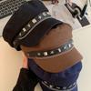 Cloth Denim Octagonal Hat Korean Style Retro Painter Hat Fashion Rivet Denim Beret  Travel