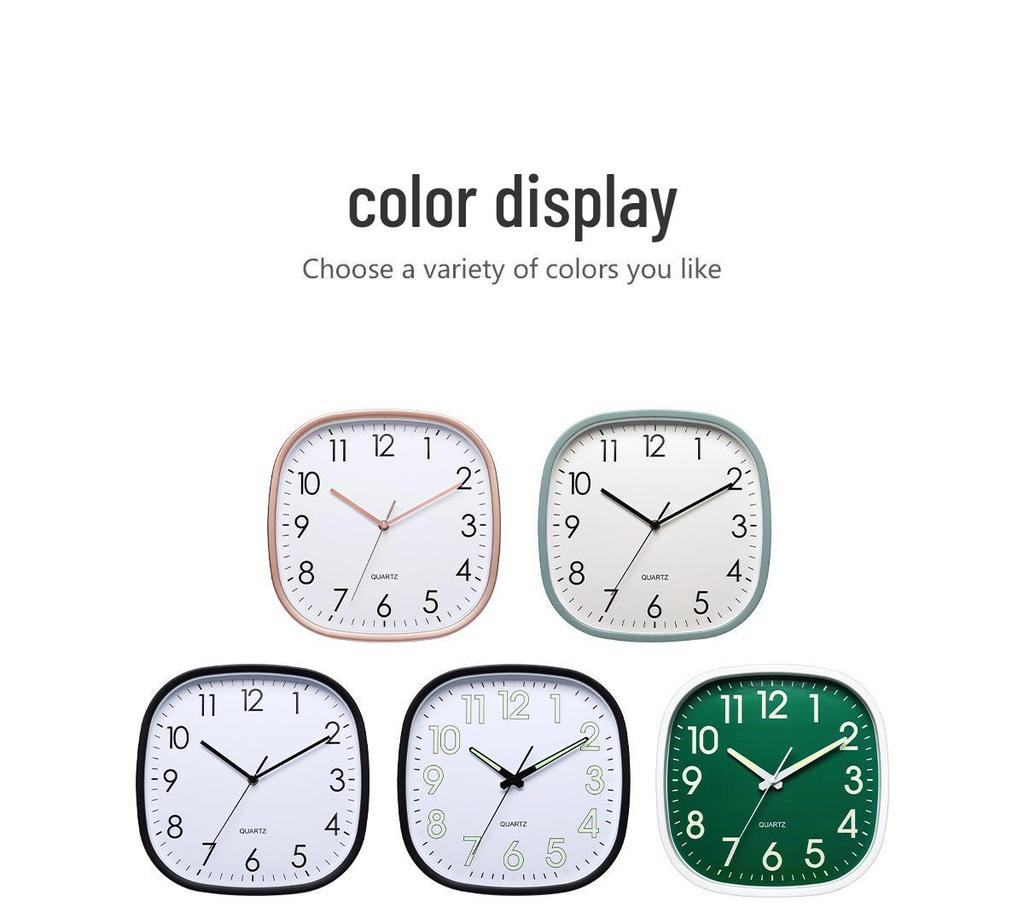 Luminous 12-Inch Silent Wall Clock with Rounded Corners for Living Room