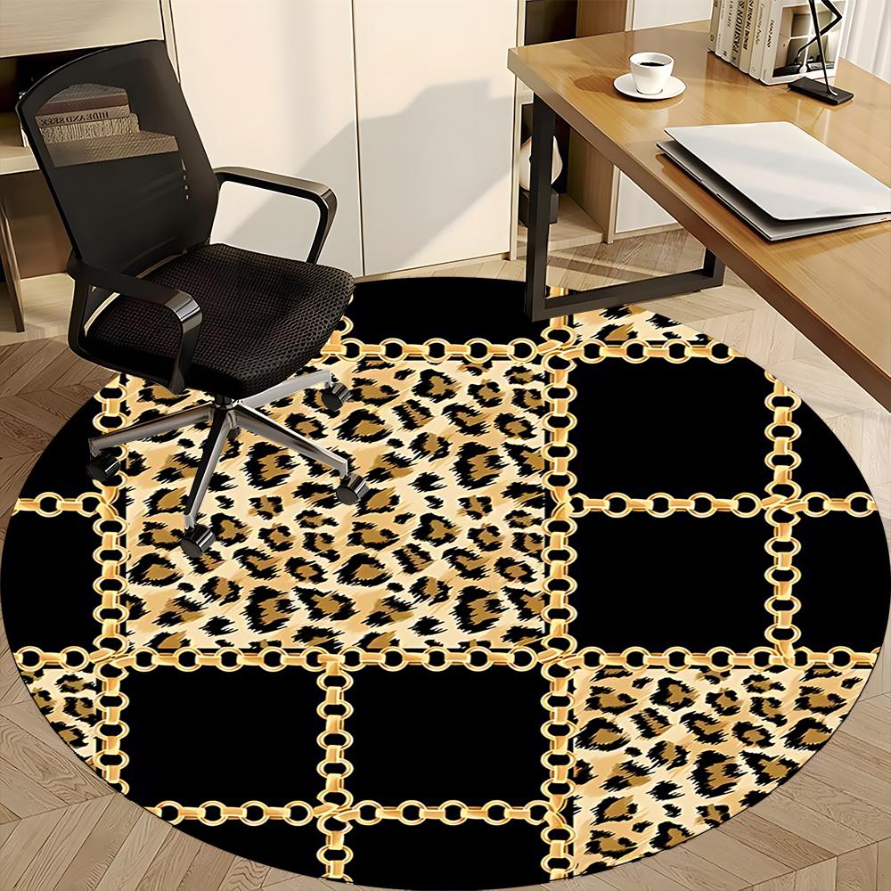 1pc Leopard Print Chain Office Round Area Rug, Indoor Mat Suitable ForOffice, Under Office Chairs Bedroom Living Room Home Decor, Room Deco Q086