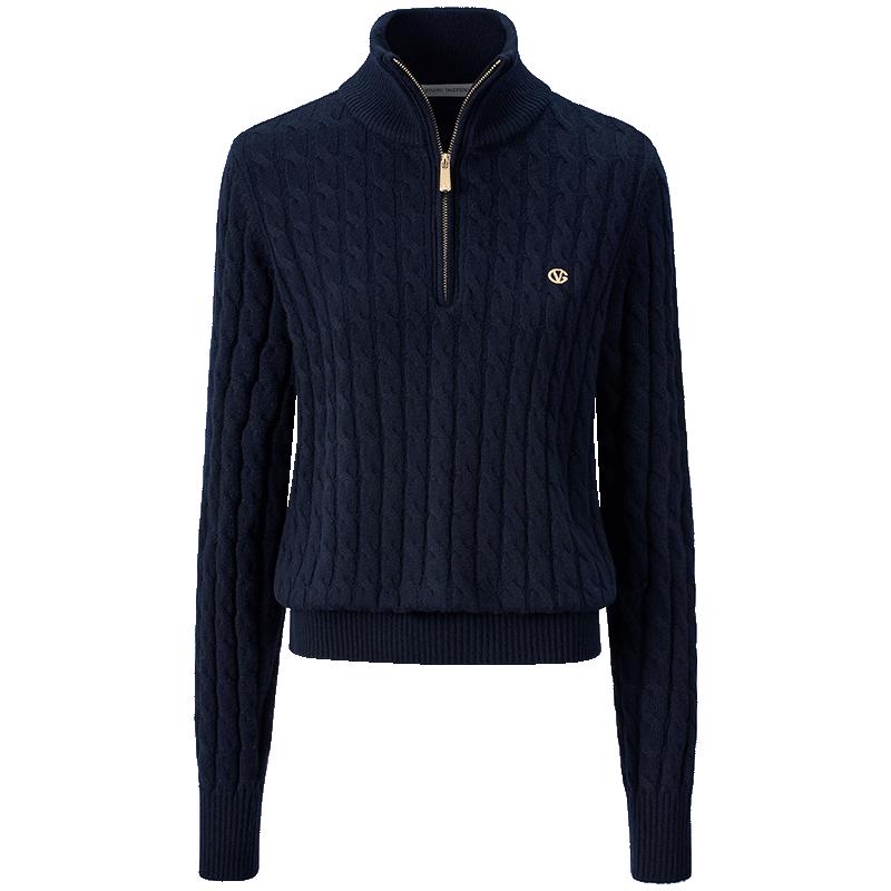 Giovanni Valentino Women's Cable Knit Half-Open Collar Wool Sweater