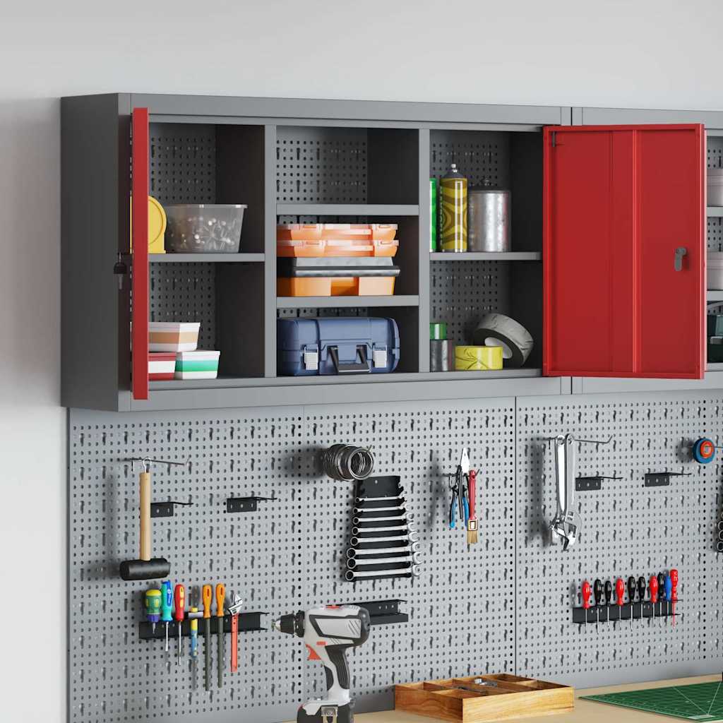 Tool Cabinet with Shelf Red and Grey 100 x 20 x 55 cm