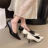 Mode Sexy Spitzschuh Dünner Hoher Absatz Damen Pumps Schnürung Schleifendesign Schwarzes Leder High Heels Punk Stil Mode Elegant Damenabsätze
