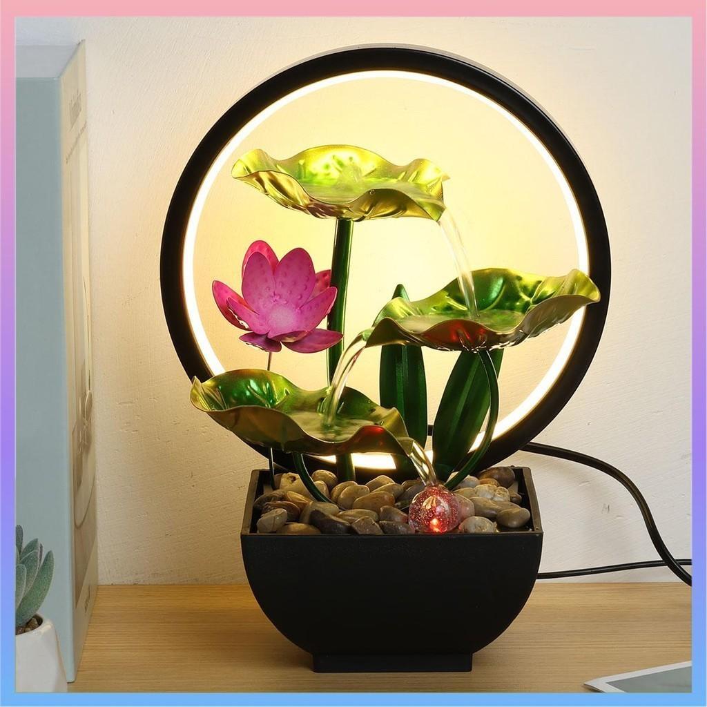 Fontanna Stołowa 3-Poziomowa Liść Lotosu Małe Fontanny Wodospadowe Dekoracyjne Wewnętrzne Medytacja Relaks Fontanna Wodna