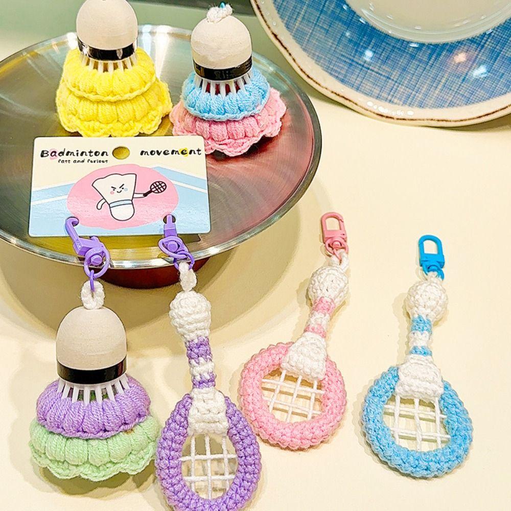 Battledore Knitted Badminton Keychain Funny Badminton Racket Bag Pendant Mini   Backpack Decor