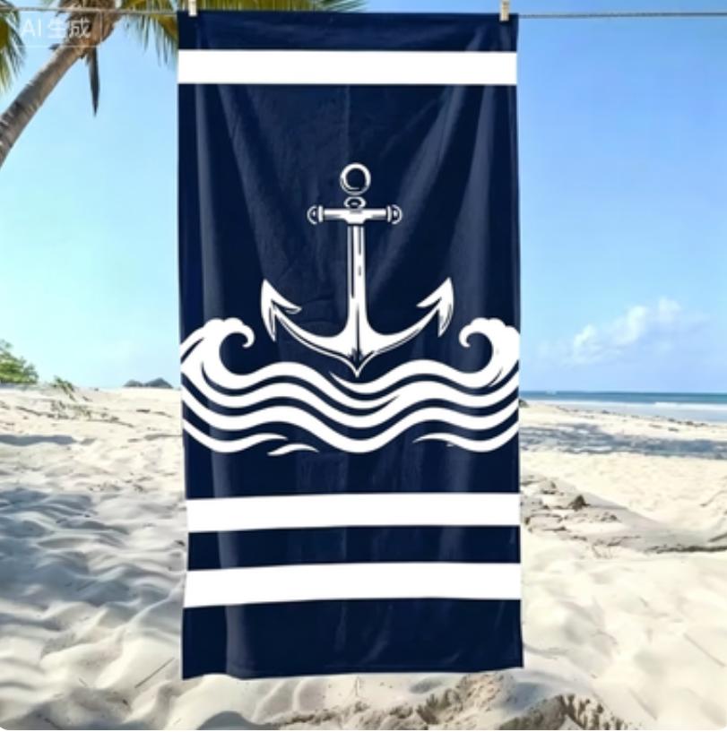 Couple Navy Blue Beach Towel with Anchor Is Your Ultimate Beach Must-have Suitable for Towels Bath Towels, Beach Towels