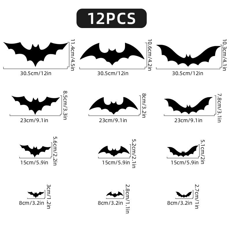 Halloween Bat Decor 3D Bat Wall Stickers Decorations Spooky Waterproof Decals for Home Room Halloween Party Supplies