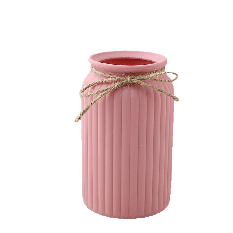 Jarrón Crema de Raya Simple: Diseño Vertical Creativo para Arreglos Florales de Sala de Estar, Recipiente para Flores Frescas, Adorno, Jarrón de Plástico