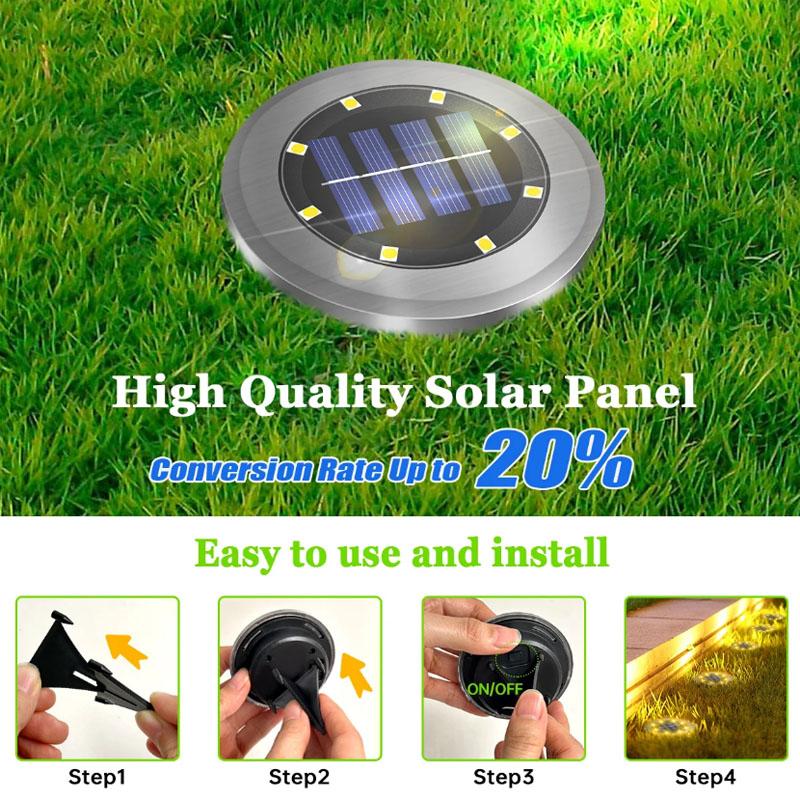 8LED Solar Ground Lights Waterproof Outdoor In-Ground Landscape Lighting for Garden Patio Pathway Lawn Bright Garden Solar Lamp