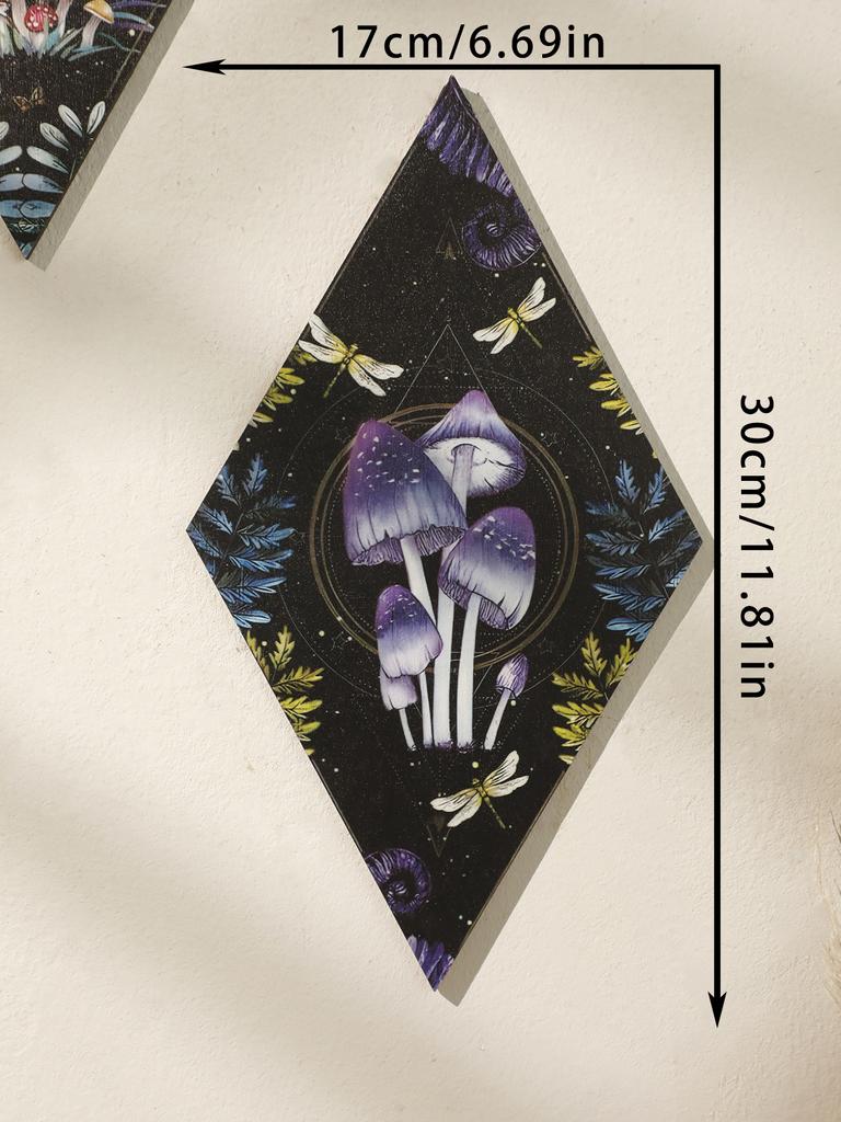 Mushroom Butterfly Pattern Wooden Wall Decor Rhomboid Wall Hanging Boho Home Decoration Witch Decor Room Decors Aesthetic Gift