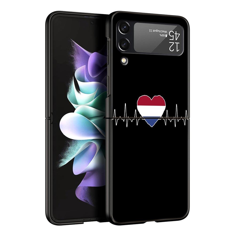 Vlajka britského srdečního tepu Čína Láska Linka Pouzdro na telefon pro Samsung Galaxy Z Flip 3 4 5 Černé skládací mobilní pouzdro Tvrdý PC Ochranný kryt