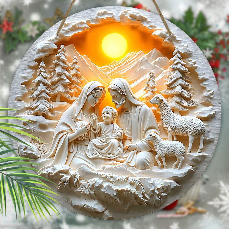 Holy night Nativity scene pendant, decoration of home walls or doors, 2d flat wooden, Christmas decoration, gifts for friends and family
