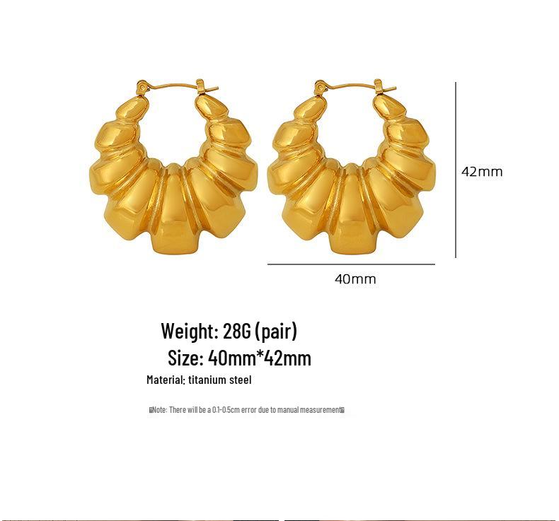 European Retro Geometric Titanium Steel Earrings, 18K Gold Plated, Stainless Steel, Concave-Convex Design for Women.