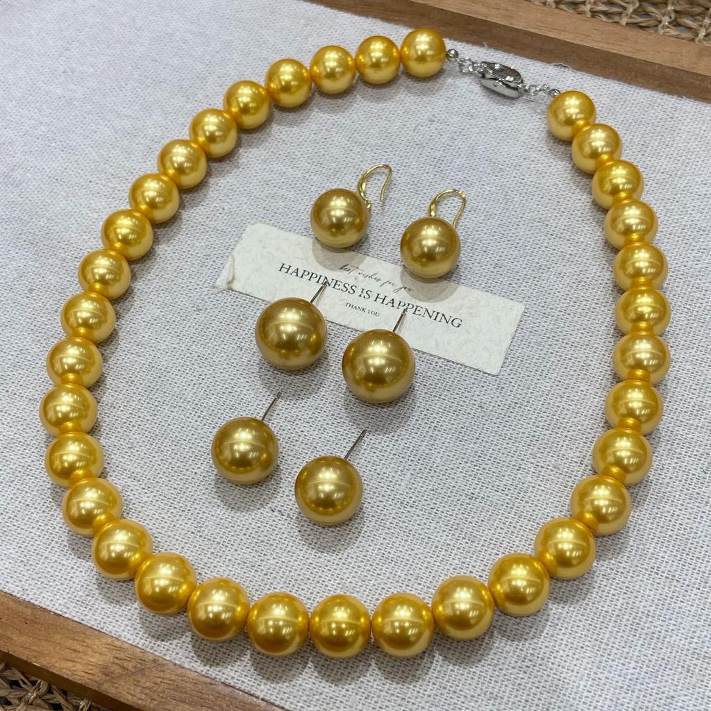 Ni Ni'S Same 12M Nanyang Gold Bead Round Necklace Women'S Light Luxury High-End Golden Collarbone Neck Chain