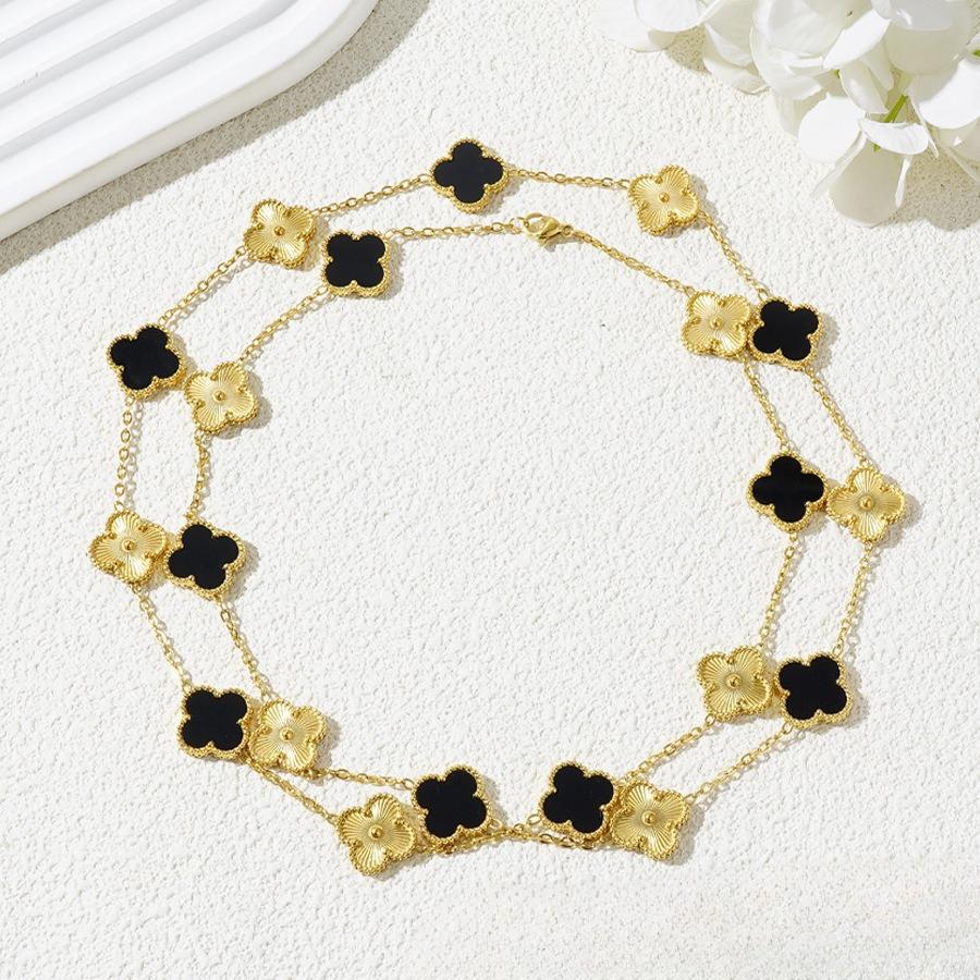 

Двусторонняя 20-цветковая цепочка-свитер из 18-каратного золота Четырехлистный клевер , длина 90 см, легкая роскошь, высококлассное женское колье, цепочка для ключицы