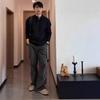Unisex Gray Henley Collar Sweater - Cozy Autumn/Winter Style, High-End Knitwear
