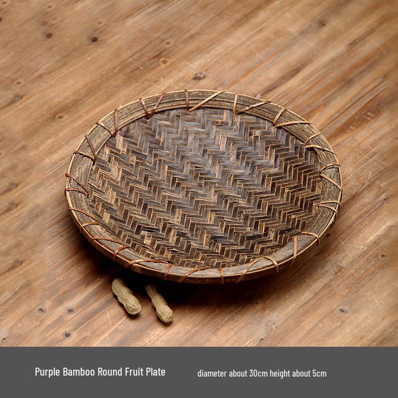 Handmade Retro Round Bamboo Basket: Multi-Purpose Storage, Winnowing Sieve, and Fruit Plate