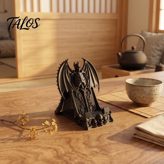 Dark Aesthetic Desk Ornament Gothic 3D Printed Phone Stand, Fantasy Cell Holder, Spooky Stand Winged Demon Skeleton Mobile Holder for Halloween Decor
