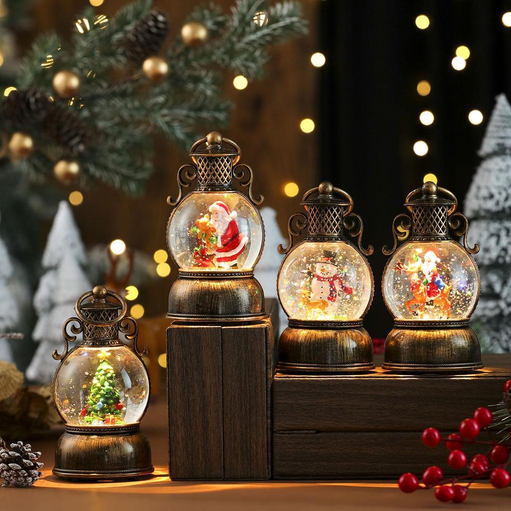 USB Music Snowing Christmas Light-Up Resin Figurine Carousel Decoration