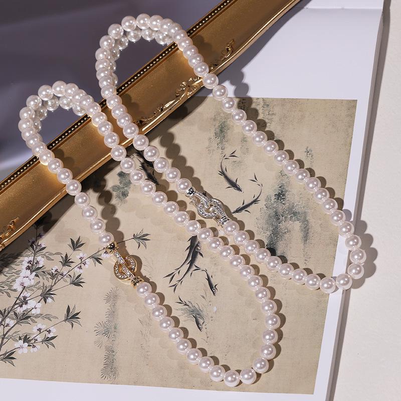 Natural Deep Sea Shell Pearl Necklace & Bracelet Set - Three-Piece Round Choker for Women