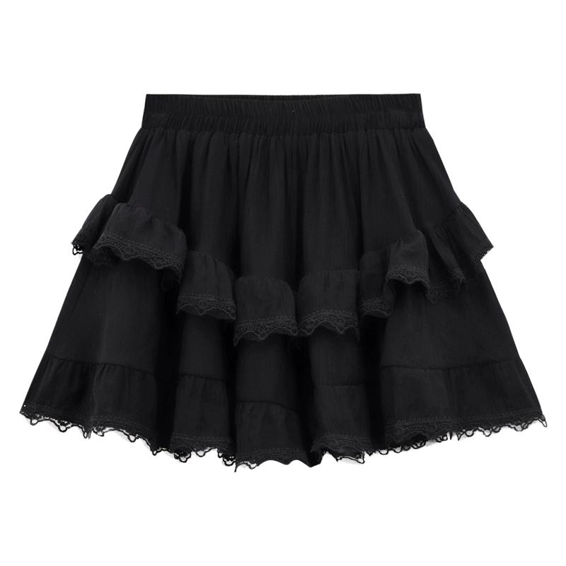 

Модная кружевная юбка-торт для женщин, весна 2024, новые утягивающие и антиэкспозиционные шорты трапециевидной формы, трендовая юбка M чёрный