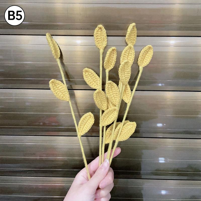 5PCS Hand-Knitted Crochet Leaves Finished Handmade Woven Eucalyptus Leaf DIY Artificial Flower Olive Leaf Room Decoration