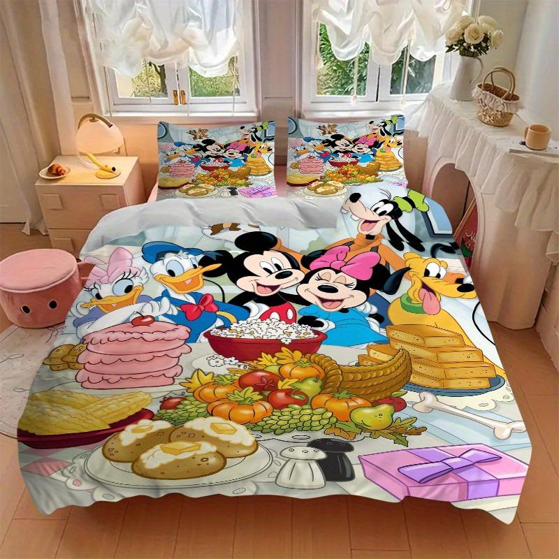 3pcs Mickey and Friends Party Quilt Cover Set - Soft and Cozy Bedroom, Guest Room and Dorm Decorative Bedding 3-Piece Set 1 Quilt Cover + 2 Pillo