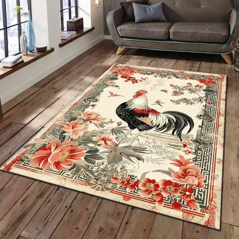 Китайський Традиційний Візерунок Півня та Півонії Квітковий Килим Нековзний Килимок для Вітальні Домашній Декор Східний Декор
