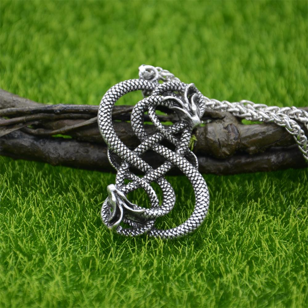 Norse Loki Double Dragon Pendant Viking Mens Necklace Gothic Ouroboros Jewelry Halloween Accessories