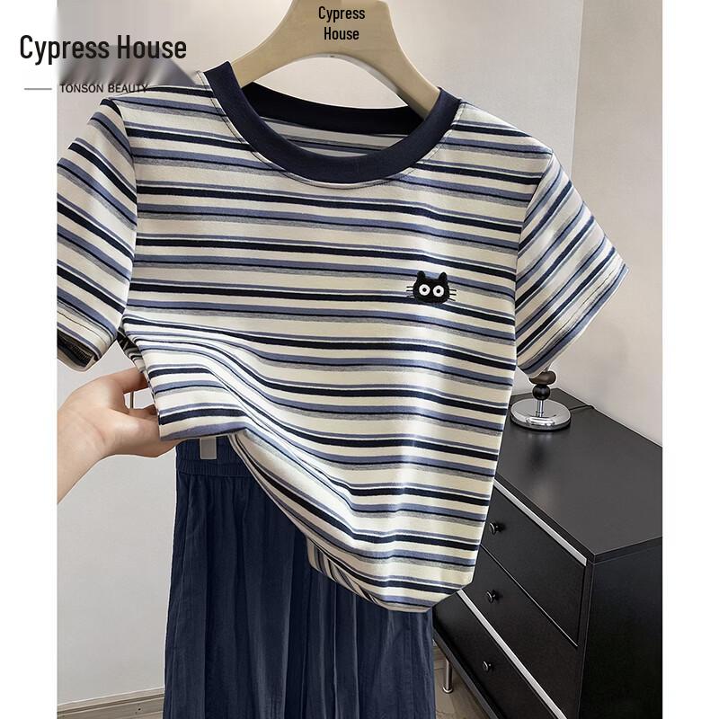 Sibaishe Women s Striped Round Neck T-shirt L