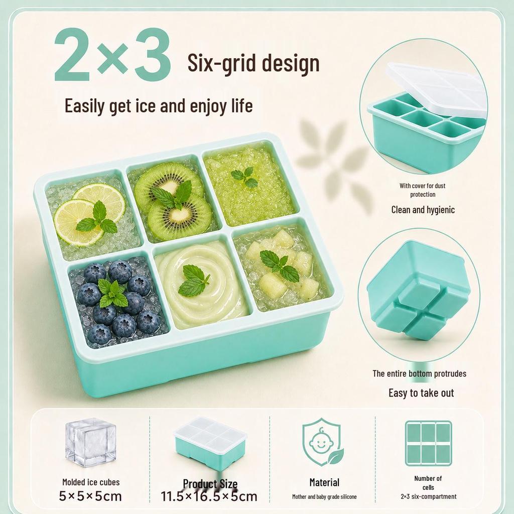 Square Ice Cube Tray with Lid - Large Silicone Mold for Home Use