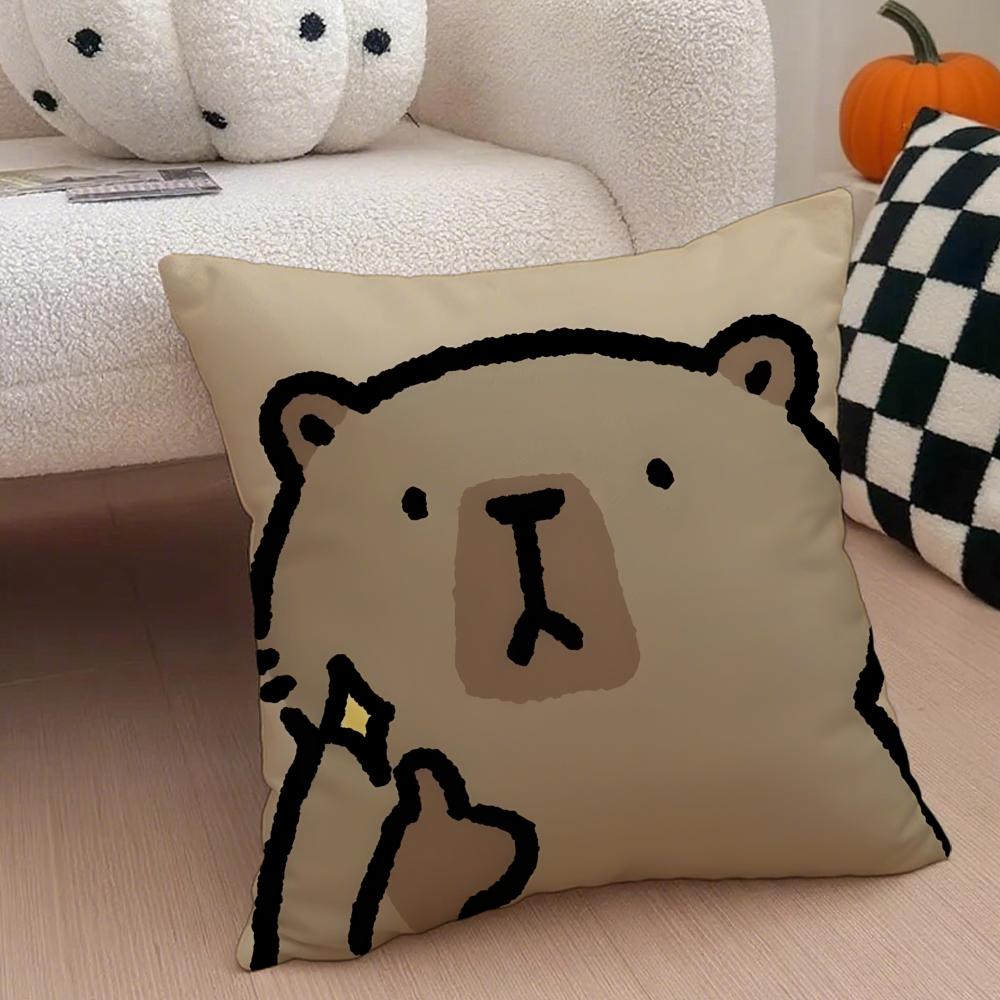 Cute Animal Cartoon Companion Capybara Cushion Cover Throw Pillow Cover Hidden Button Durable Polyester Chair Cushion