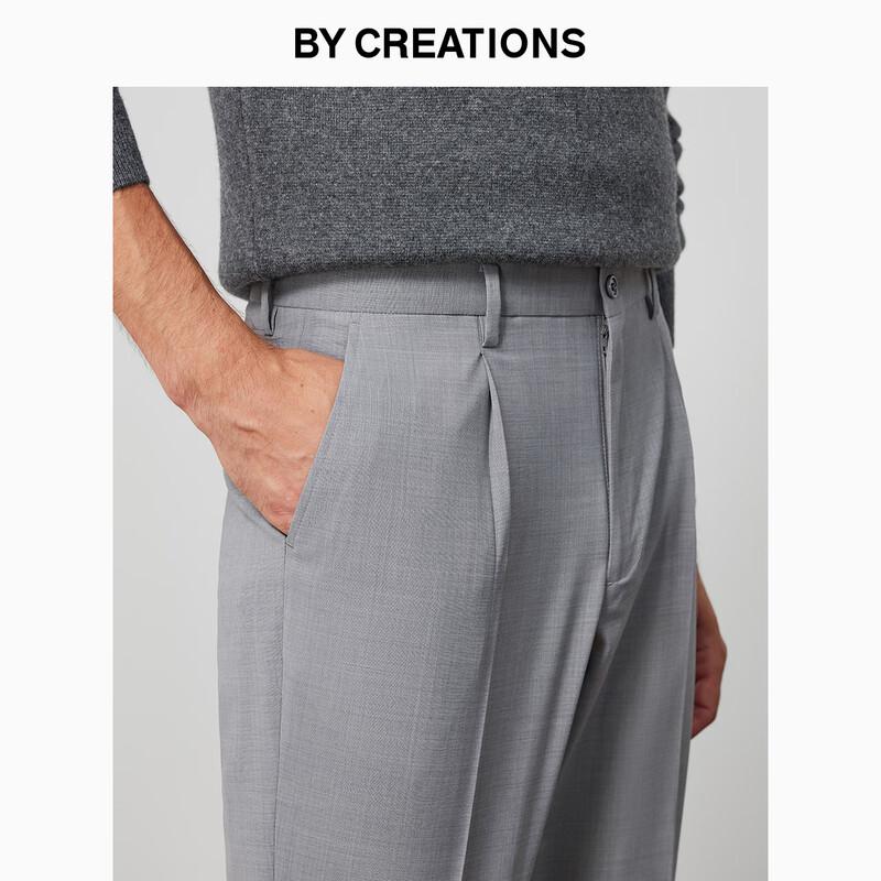 By Creations Men s Machine Washable Wool Blend Mid-High Waist Straight Fit Business Casual Trousers 56