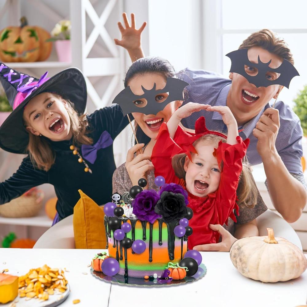 Halloween 44 peças Suprimentos para Decoração de Bolo e Biscoito com Bola Roxa Fantasma Rosa Bruxa, Decoração de Festa de Aniversário Toppers de Cupcake