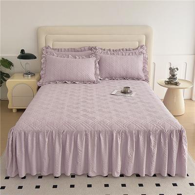 3pcs Duvet Skirt Pillowcase Quilted Bedspread, Elegant Style Ruffle Bed Flounce Wrinkle Resistant and Fade Resistant Bedding