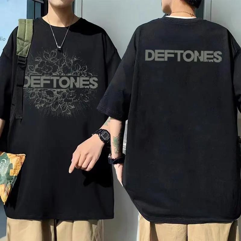 Deftones Floral Burst Double Sided Print T-shirts Punk Rock Band Fashion y2k T Shirt Short Sleeve Summer Man Streetwear