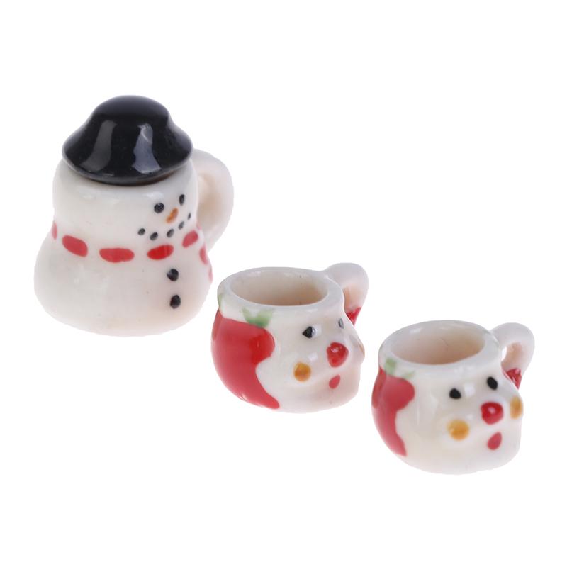 1:12 Dollhouse Miniature Christmas Ceramics Cups & Pot Set Doll Coffee Tea Cup