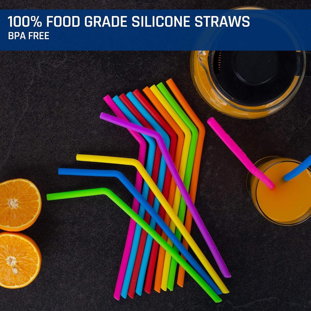 15 FITS ALL TUMBLERS STRAWS - Reble Silicone Straws for 30 and 20 oz Yeti - Flexible Easy to Clean + 2 Cleaning Brushes - BPA Free, No Rubber Taste