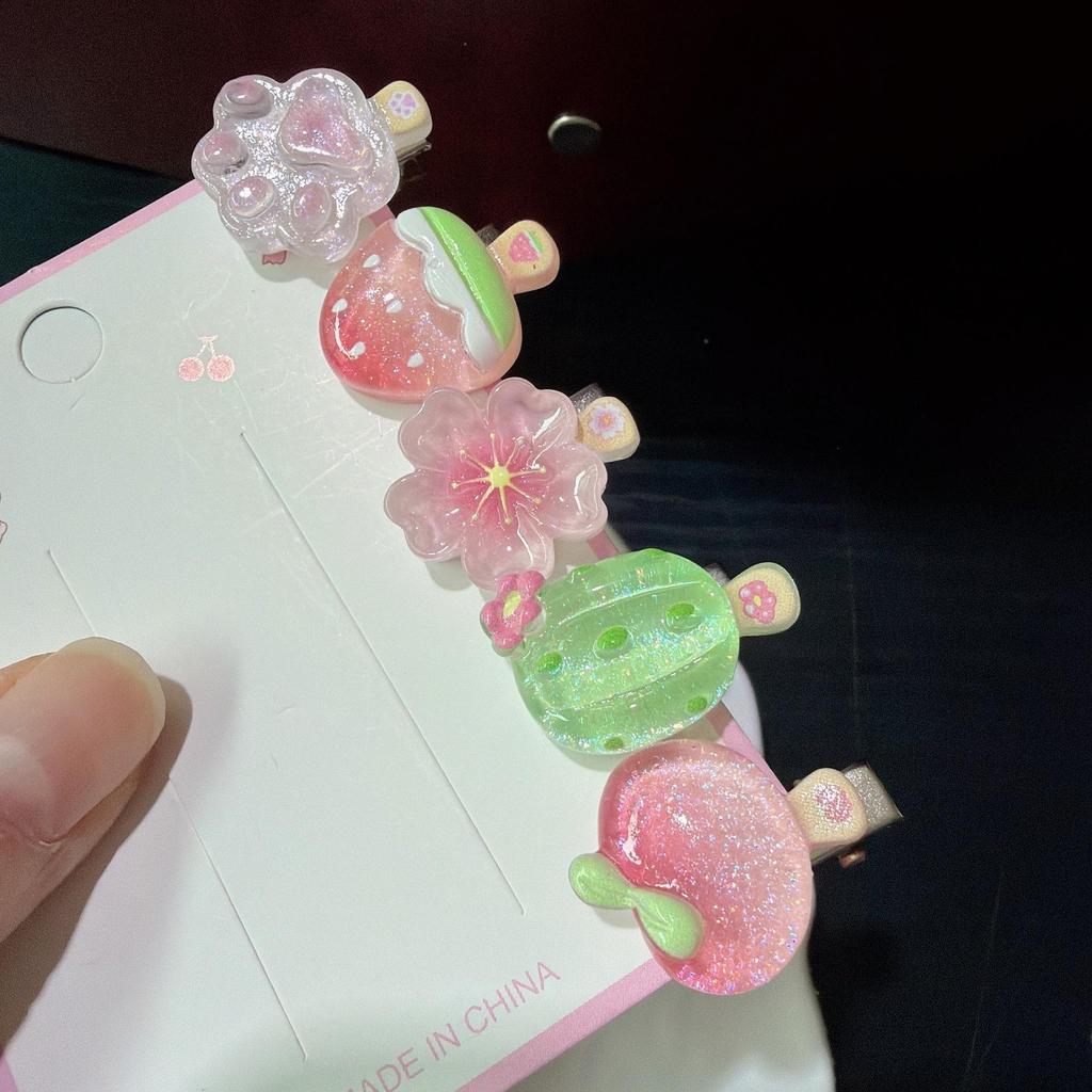 5Pcs Korean Jelly Fruit Duckbill Hair Clips Cute Mini Sheer Side Bangs Clips Sweet Daily Accessory for Girls