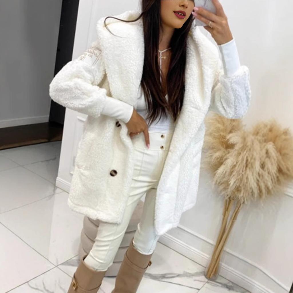 Women's Solid Color Long-sleeved Loose Plush Hooded Jacket