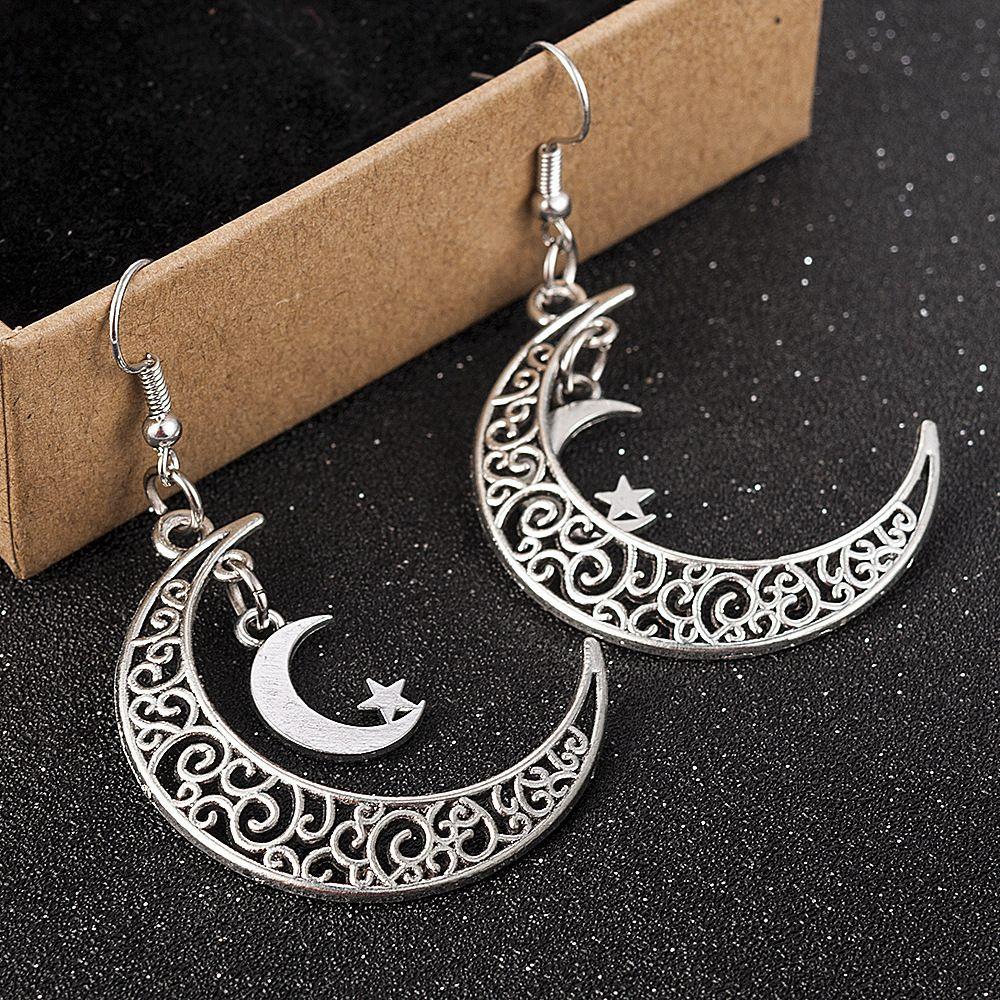 

New Gold Color Sun Moon Star Stud Earring Retro Luxury Cubic Zirconia Drop Earrings Women Jewelry Gift