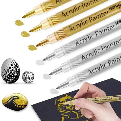 3 Stück/Set Acrylmarker Malstift Schwarz/Weiß/Gold/Silber für Felsenmalerei, Stein, Keramik, Reifen, Metall, Leinwand Extrafeine Spitze