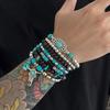 Stacked Beaded Bracelet for Men Hip Hop Personality Imitation Turquoise Bull Head Pendant Bracelet for Men High-end Hand Jewelry