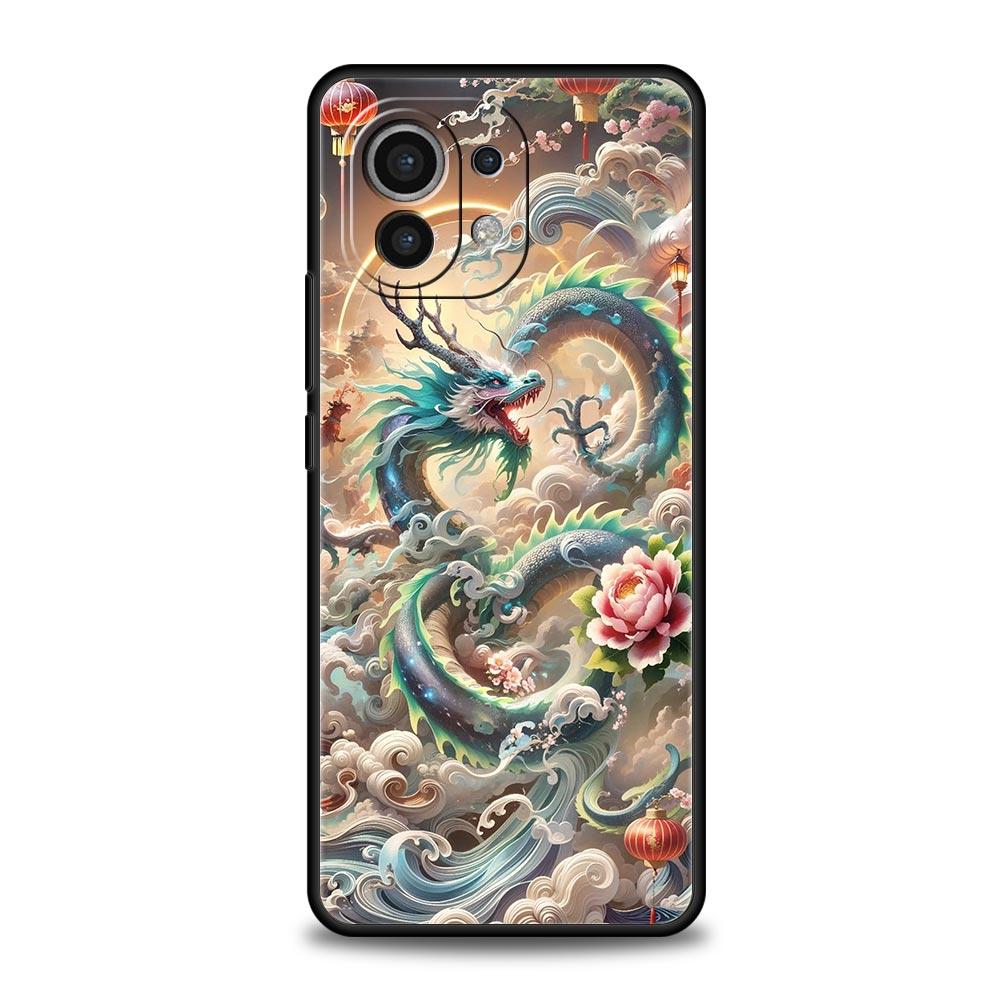 Chinoiserie Loong Flower Dragon Phone Case Cover for Xiaomi Mi 17 15 14 13 12 11 Ultra 15T 14T 13T 12T 11T Pro Lite 5G Soft TPU