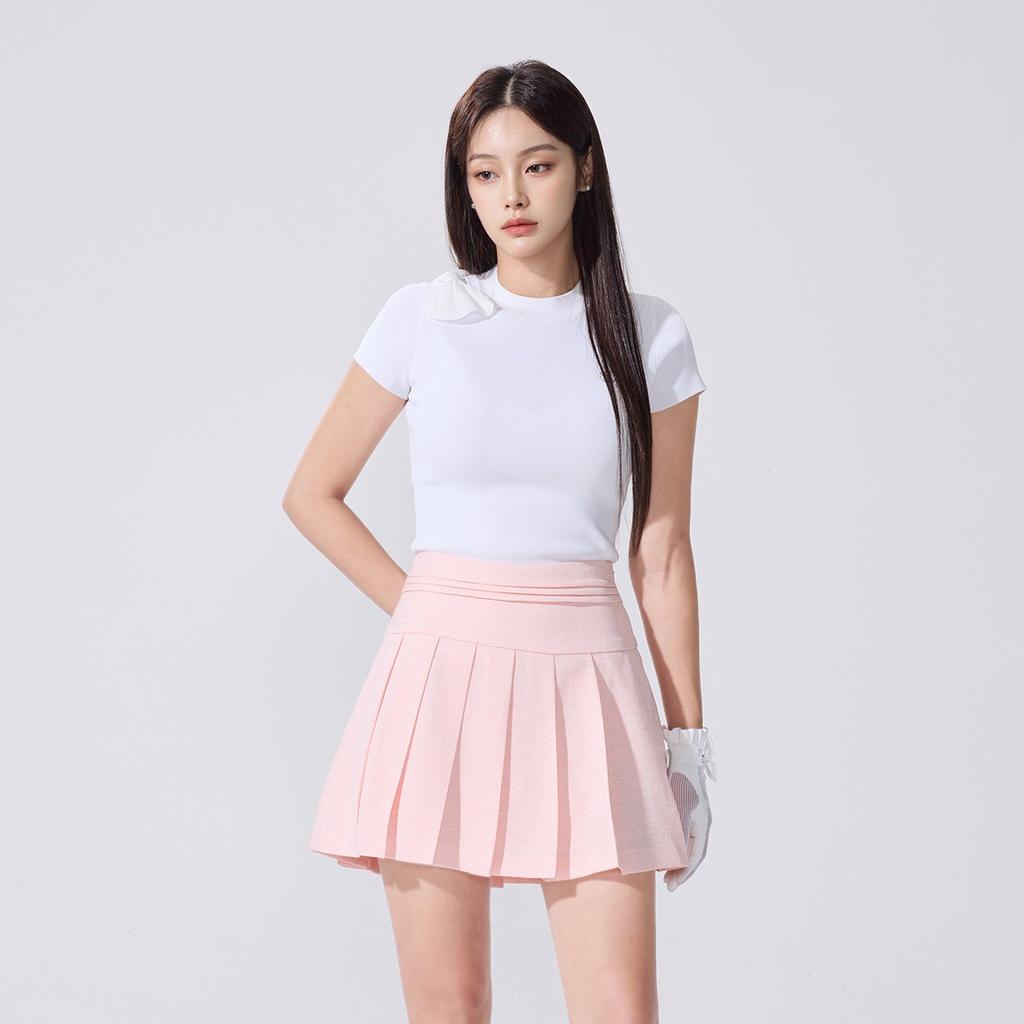 FAIRLIAR GOLF Chiffon Ribbon Cap Sleeve Knit (White)