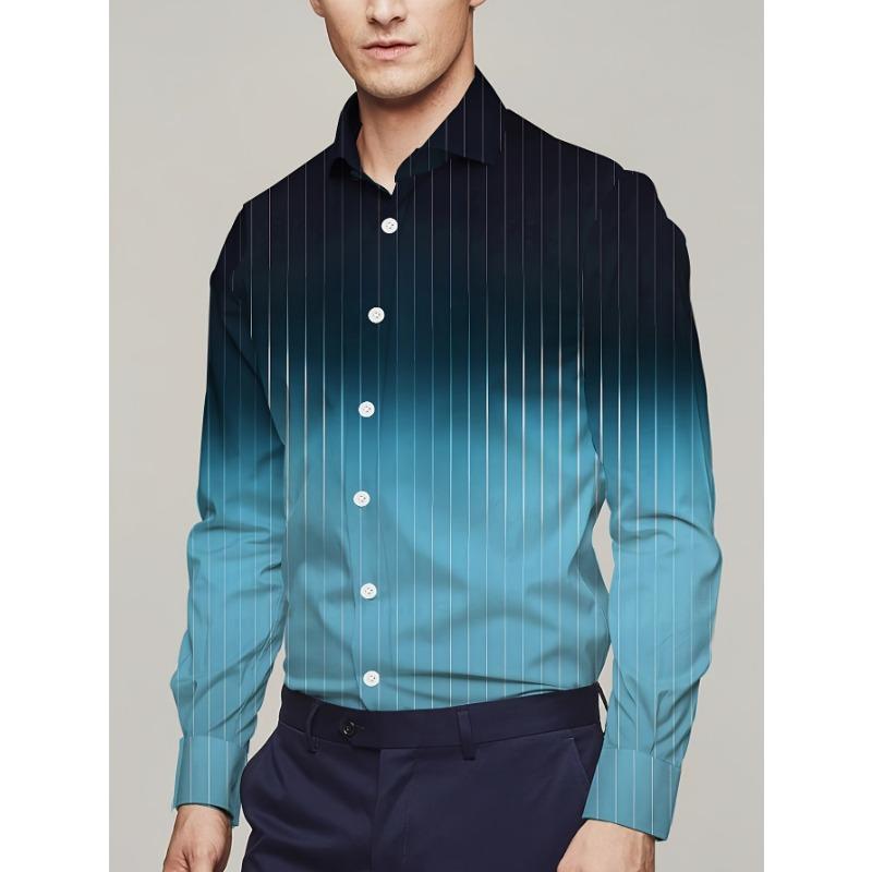 Business Casual Men's Line 3D Printed Shirt Formal Spring and Summer Lapel Long-sleeved XS-5XL Stretch Fabric Shirt 2024