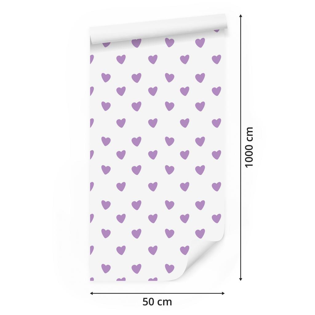 Heart Wallpaper White, Lavender, Purple and Light Gray 50x1000