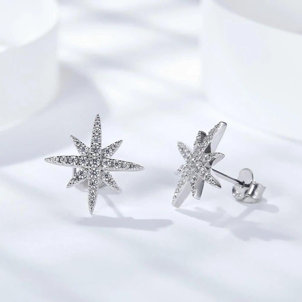 

S925 100% стерлинговое серебро, серьги-гвоздики с муассанитом для женщин, нежные асимметричные серьги со звездами, изящные ювелирные изделия, подарок 0.172 CT