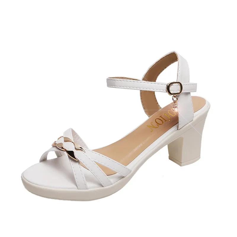 Chunky High Heels Women's Sandals Summer New Fish Mouth Black Women Shoes Open Toe Weave Cross Band Gladiator Sandalias Mujer
